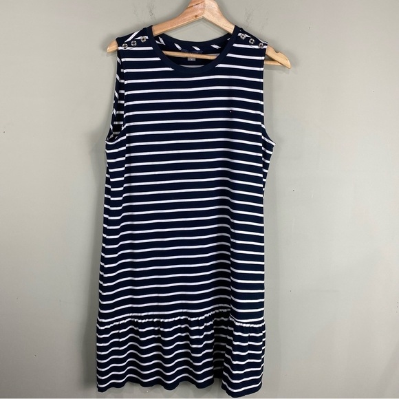 Tommy Hilfiger: Striped Ruffle Hem Sleeveless Midi Summer Slip Dress Size Medium - Picture 1 of 5
